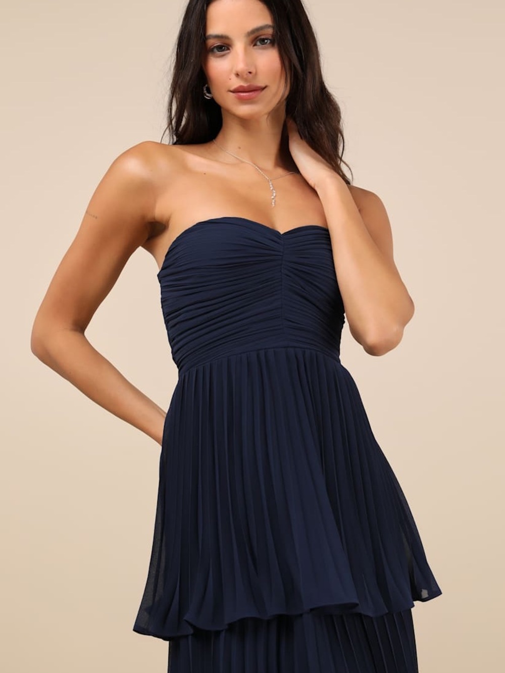 NWOT Lulus Seriously Sensational Navy Blue Strapless Tiered Maxi Dress Size XS - Picture 4 of 7